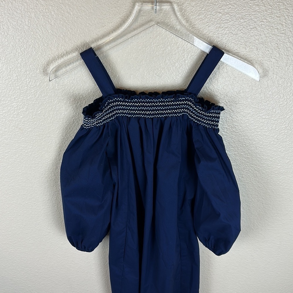 SHOSHANNA SANGAH STRETCH POPLIN OFF THE SHOULDER NAVY DRESS - Picture 3 of 7